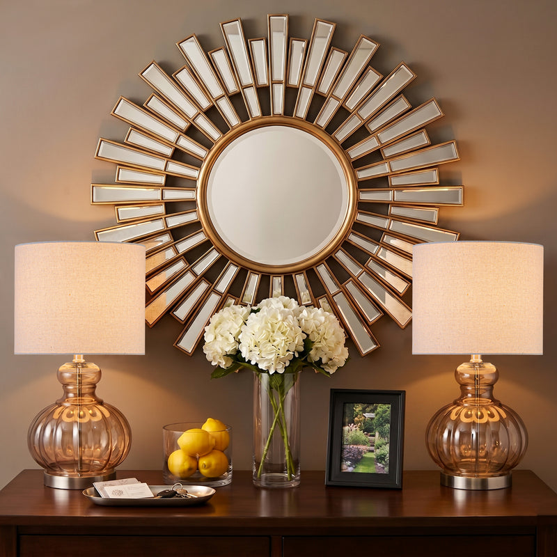C Cattleya 20.25" Brown Gourd Table Lamp with Glass Base and Linen Shade