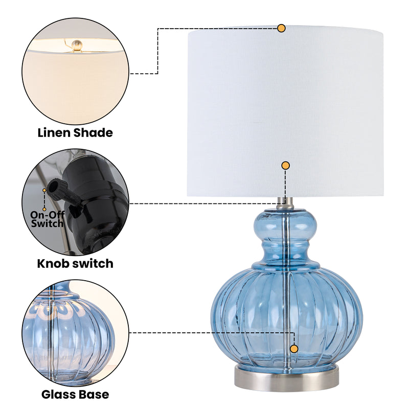 C Cattleya 20.25" Blue Gourd Table Lamp with Glass Base and White Fabric Shade