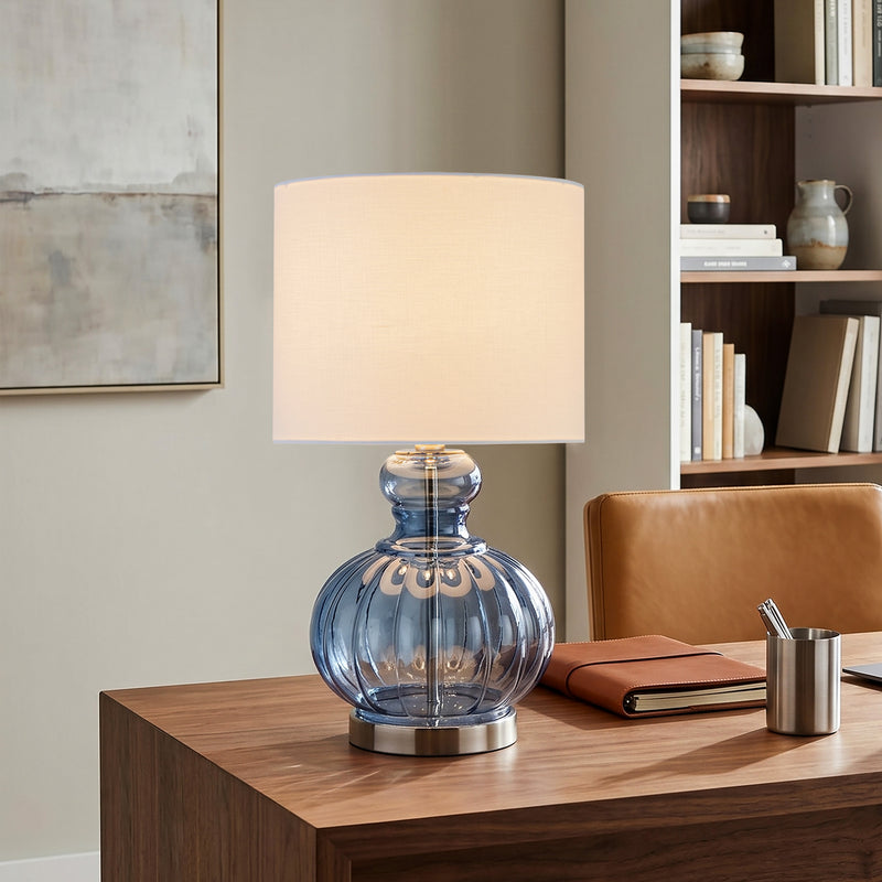 C Cattleya 20.25" Blue Gourd Table Lamp with Glass Base and White Fabric Shade