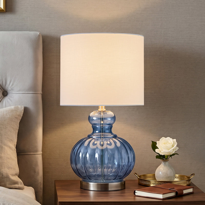 C Cattleya 20.25" Blue Gourd Table Lamp with Glass Base and White Fabric Shade