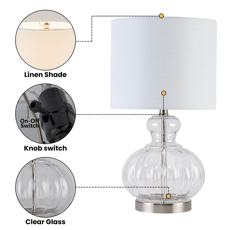 C Cattleya 20.25" Clear Gourd Table Lamp with Glass Base and White Fabric Shade