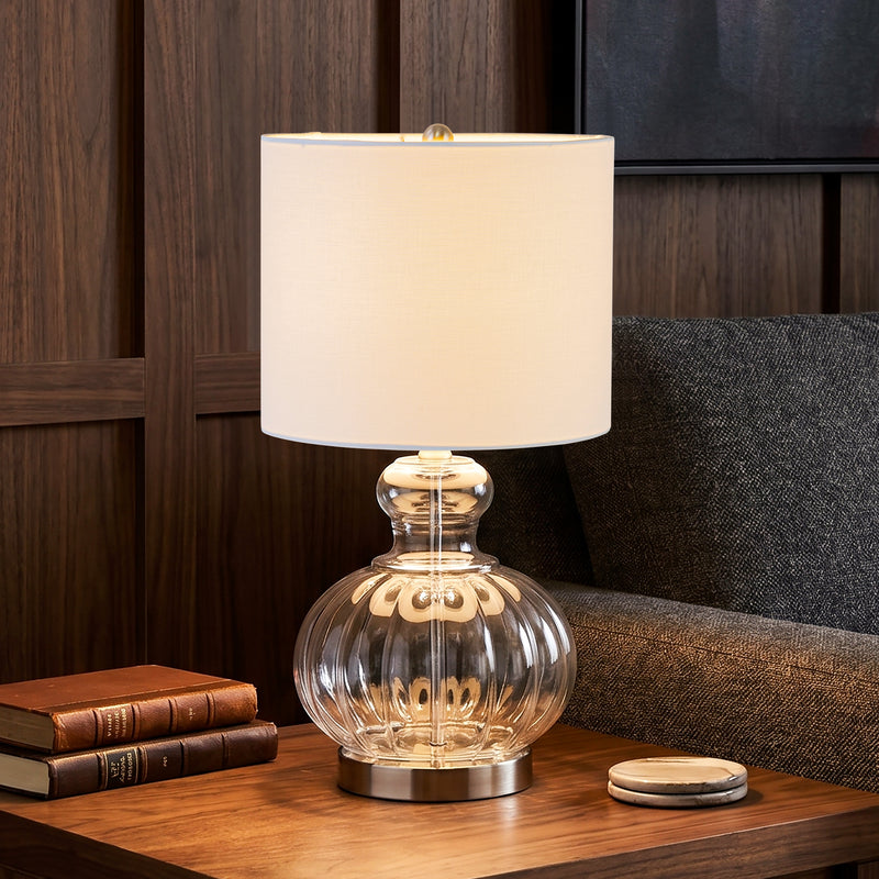 C Cattleya 20.25" Clear Gourd Table Lamp with Glass Base and White Fabric Shade