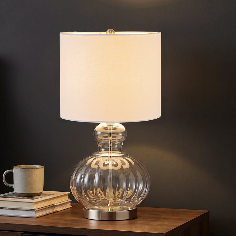 C Cattleya 20.25" Clear Gourd Table Lamp with Glass Base and White Fabric Shade