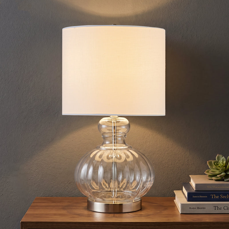 C Cattleya 20.25" Clear Gourd Table Lamp with Glass Base and White Fabric Shade