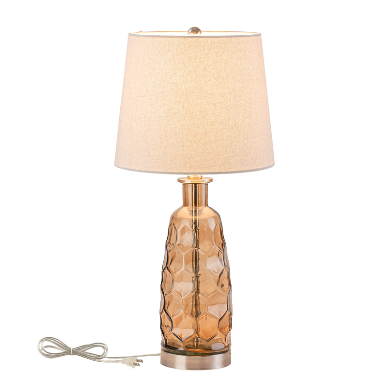 C Cattleya 23.5” Brown Glass Table Lamp with Textured Base and Linen Shade