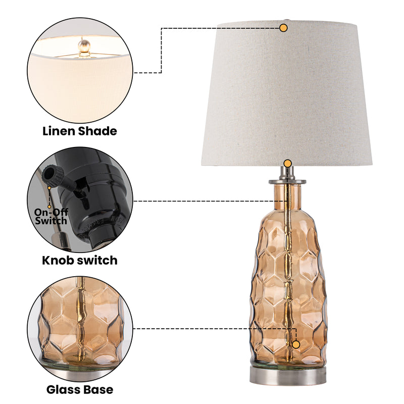 C Cattleya 23.5” Brown Glass Table Lamp with Textured Base and Linen Shade