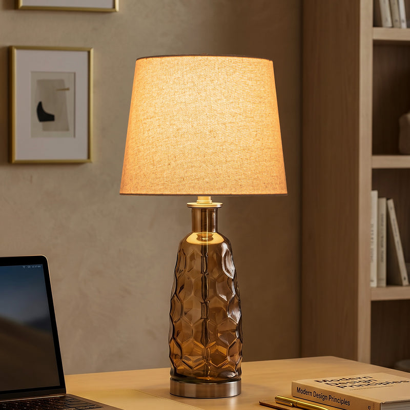 C Cattleya 23.5” Brown Glass Table Lamp with Textured Base and Linen Shade