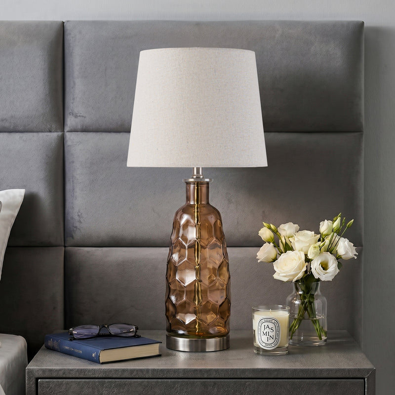 C Cattleya 23.5” Brown Glass Table Lamp with Textured Base and Linen Shade