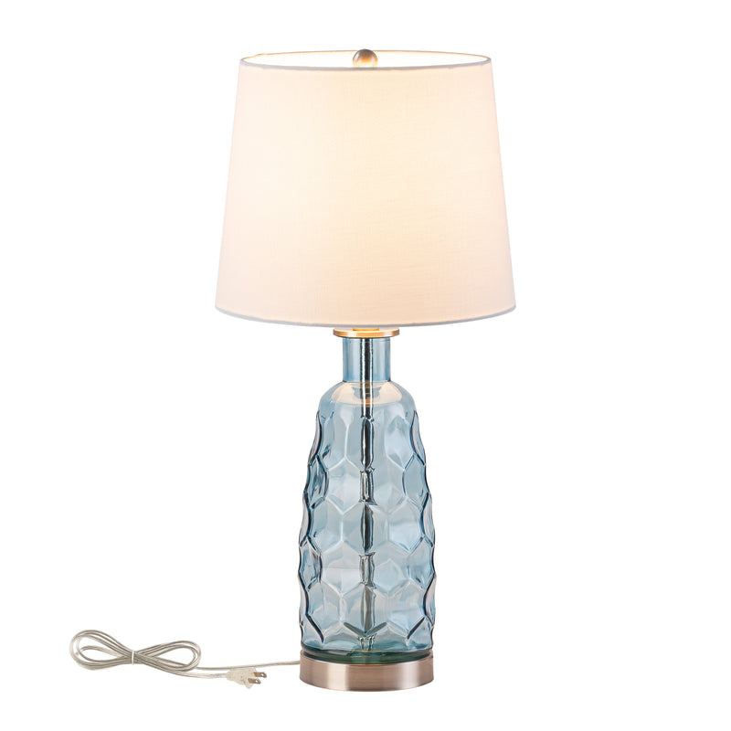 C Cattleya 23.5” Blue Glass Table Lamp with Textured Base and White Fabric Shade