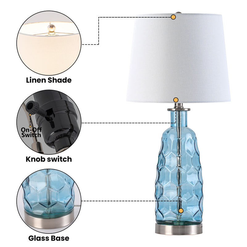 C Cattleya 23.5” Blue Glass Table Lamp with Textured Base and White Fabric Shade