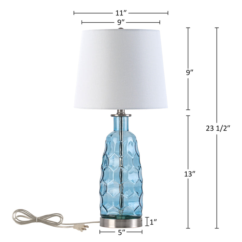 C Cattleya 23.5” Blue Glass Table Lamp with Textured Base and White Fabric Shade