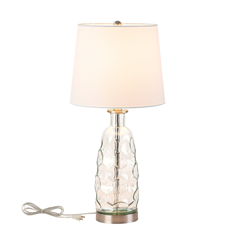 C Cattleya 23.5” Clear Glass Table Lamp with Textured Base and White Fabric Shade