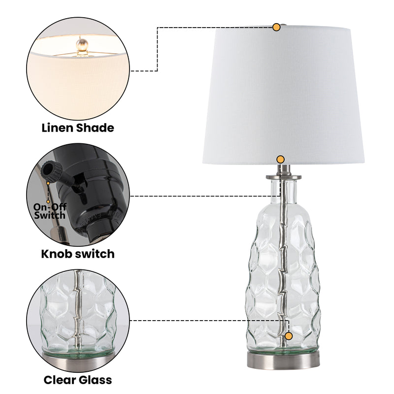 C Cattleya 23.5” Clear Glass Table Lamp with Textured Base and White Fabric Shade