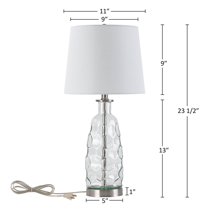 C Cattleya 23.5” Clear Glass Table Lamp with Textured Base and White Fabric Shade