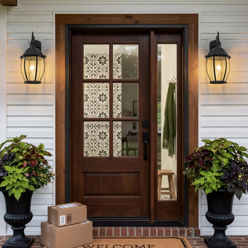 Black Aluminum Outdoor Wall Sconce with Clear Seeded Glass