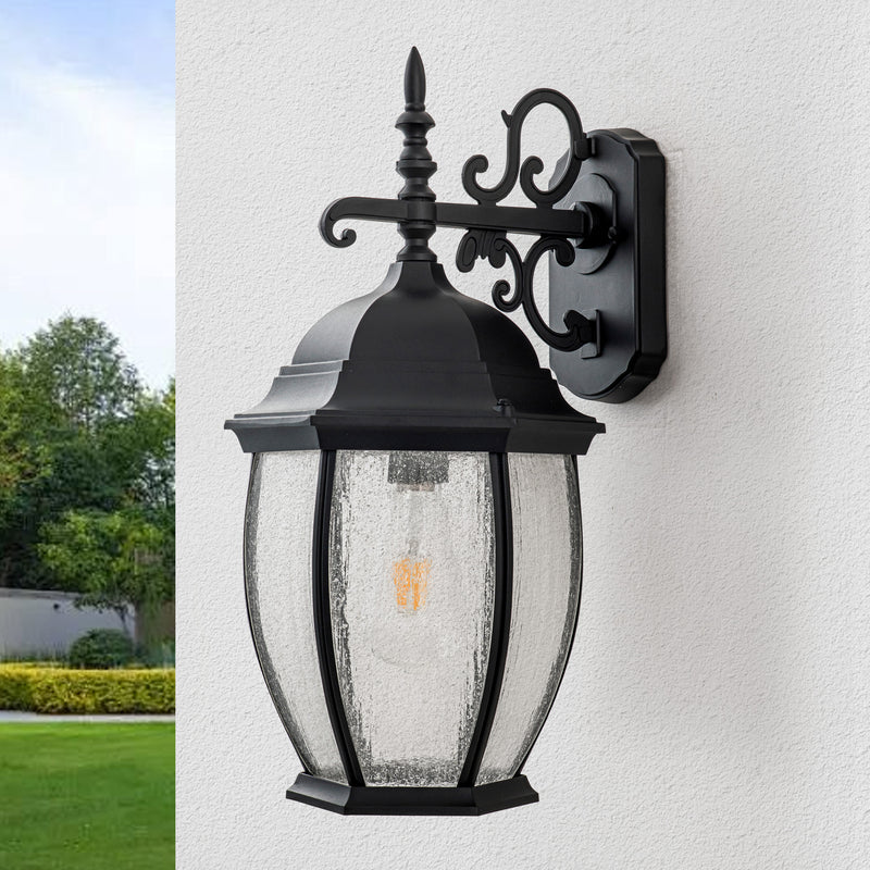 Black Aluminum Outdoor Wall Sconce with Clear Seeded Glass