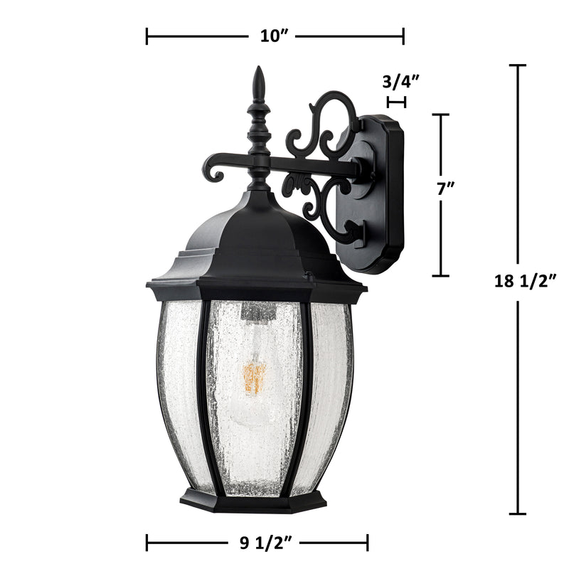 Black Aluminum Outdoor Wall Sconce with Clear Seeded Glass