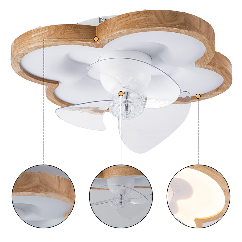 20 in. Wood Grain LED Flush Mount Ceiling Fan Light with Remote, 52W Dimmable, 6-Speed Reversible Motor, 3000K/4000K/5000K CCT