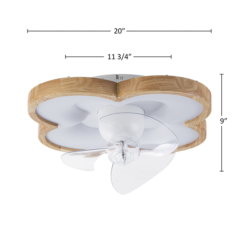 20 in. Wood Grain LED Flush Mount Ceiling Fan Light with Remote, 52W Dimmable, 6-Speed Reversible Motor, 3000K/4000K/5000K CCT