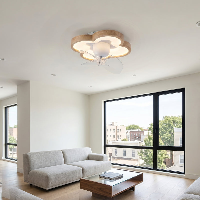 20 in. Wood Grain LED Flush Mount Ceiling Fan Light with Remote, 52W Dimmable, 6-Speed Reversible Motor, 3000K/4000K/5000K CCT