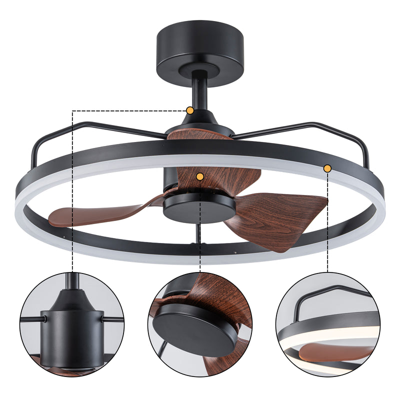 23.75 in. Black Modern LED Ceiling Fan with Light, DC Motor, Remote Control, Reversible Airflow, Walnut Blades