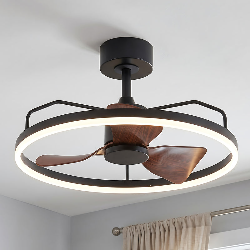 23.75 in. Black Modern LED Ceiling Fan with Light, DC Motor, Remote Control, Reversible Airflow, Walnut Blades