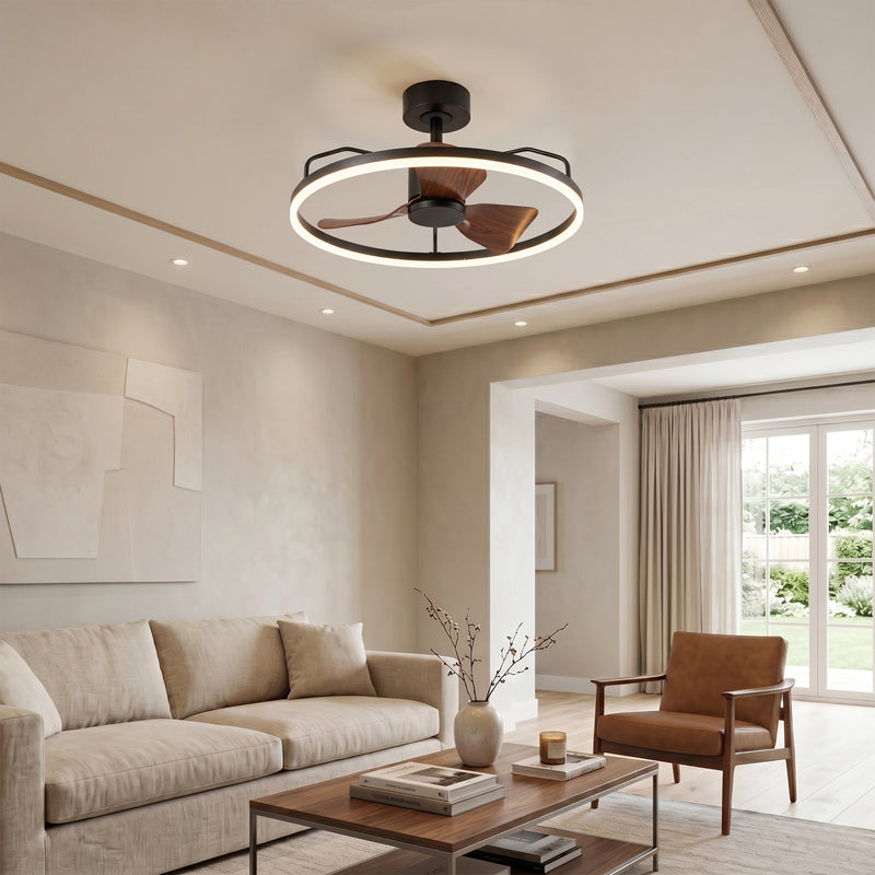 23.75 in. Black Modern LED Ceiling Fan with Light, DC Motor, Remote Control, Reversible Airflow, Walnut Blades