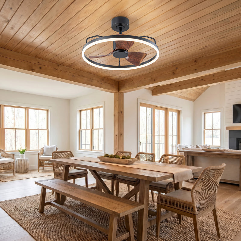 23.75 in. Black Modern LED Ceiling Fan with Light, DC Motor, Remote Control, Reversible Airflow, Walnut Blades