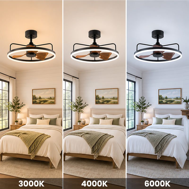 23.75 in. Black Modern LED Ceiling Fan with Light, DC Motor, Remote Control, Reversible Airflow, Walnut Blades