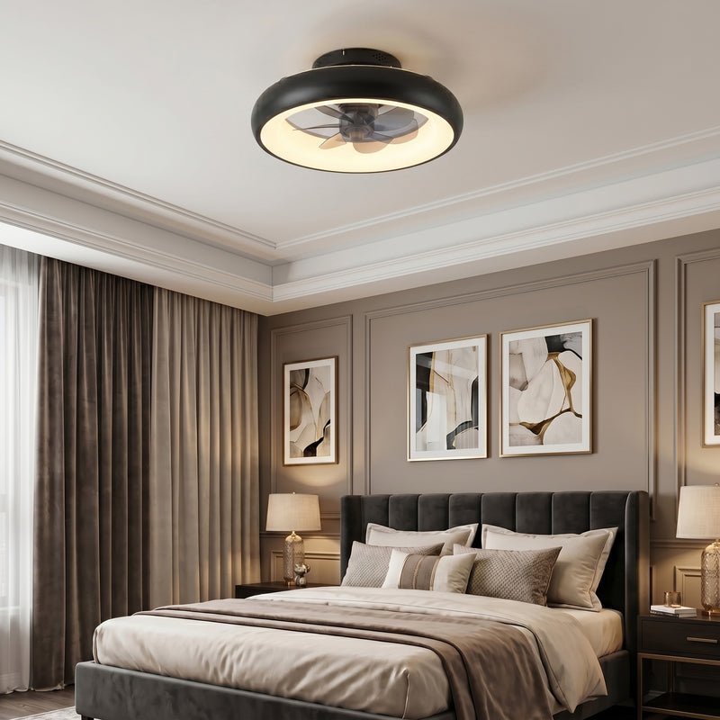 19 in. Black Flush Mount Ceiling Fan with Light, Low Profile LED Fan Light with Remote Control, 3000K/4000K/5000K Selectable