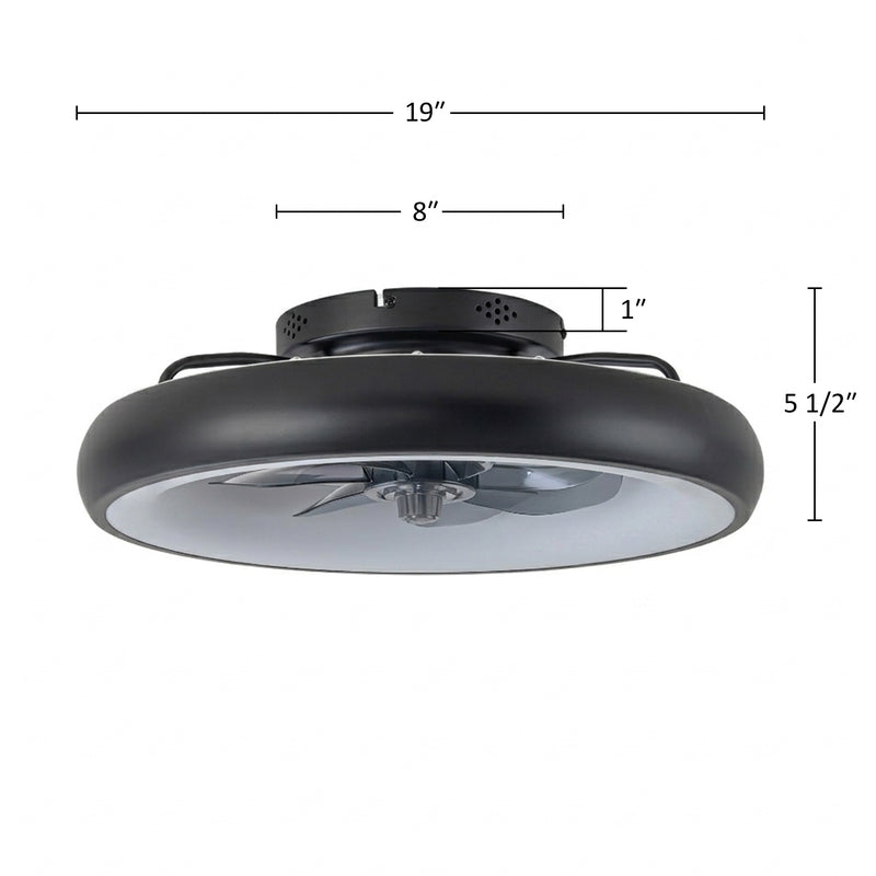19 in. Black Flush Mount Ceiling Fan with Light, Low Profile LED Fan Light with Remote Control, 3000K/4000K/5000K Selectable