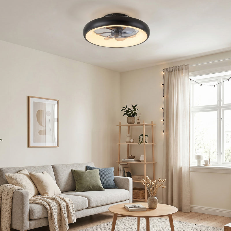 19 in. Black Flush Mount Ceiling Fan with Light, Low Profile LED Fan Light with Remote Control, 3000K/4000K/5000K Selectable