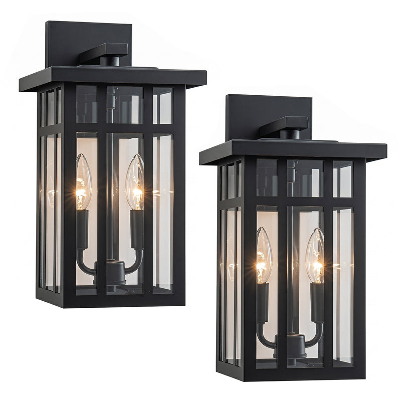 C Cattleya 14.75-Inch Matte Black Outdoor Wall Lantern with Clear Glass and Two E12 Base Socket(2-Pack)