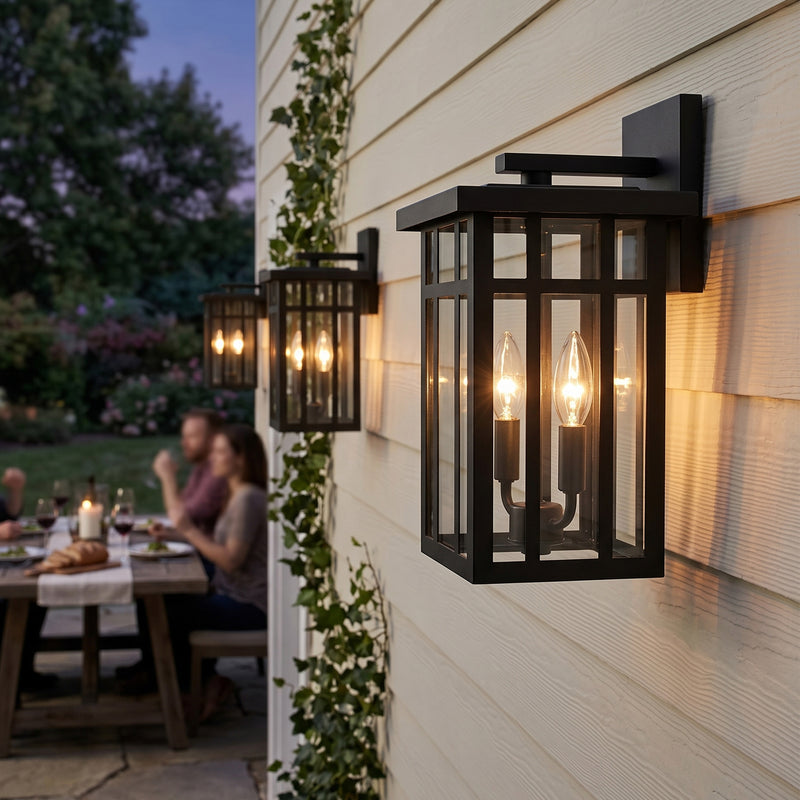 C Cattleya 14.75-Inch Matte Black Outdoor Wall Lantern with Clear Glass and Two E12 Base Socket(2-Pack)