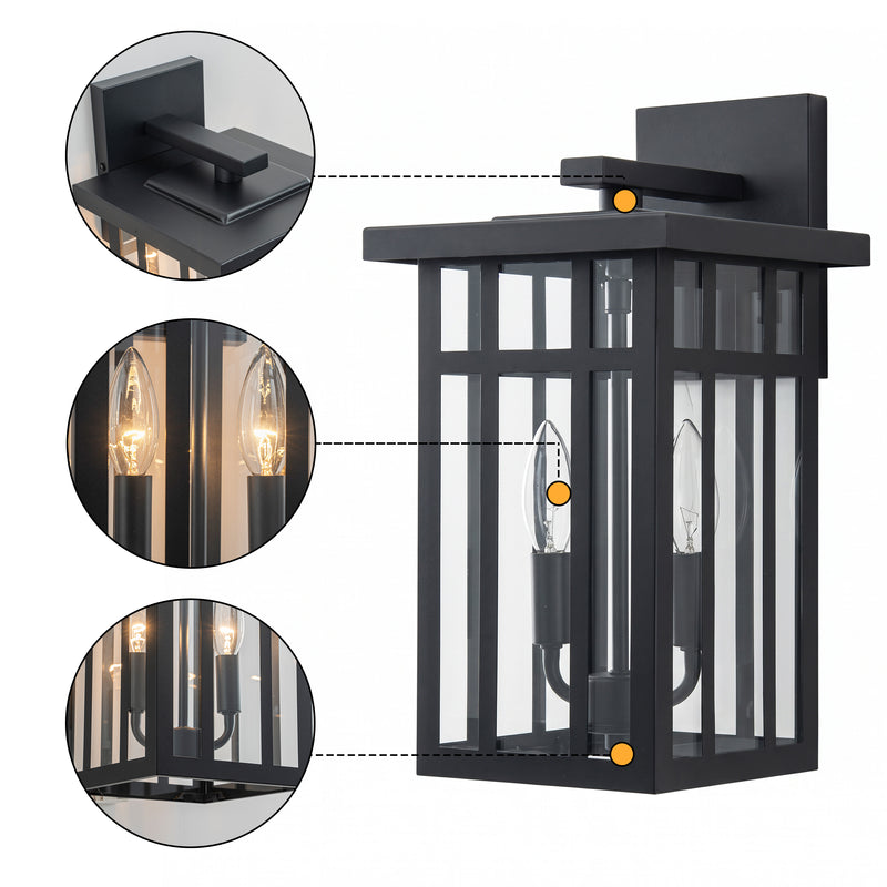 C Cattleya 14.75-Inch Matte Black Outdoor Wall Lantern with Clear Glass and Two E12 Base Socket(2-Pack)