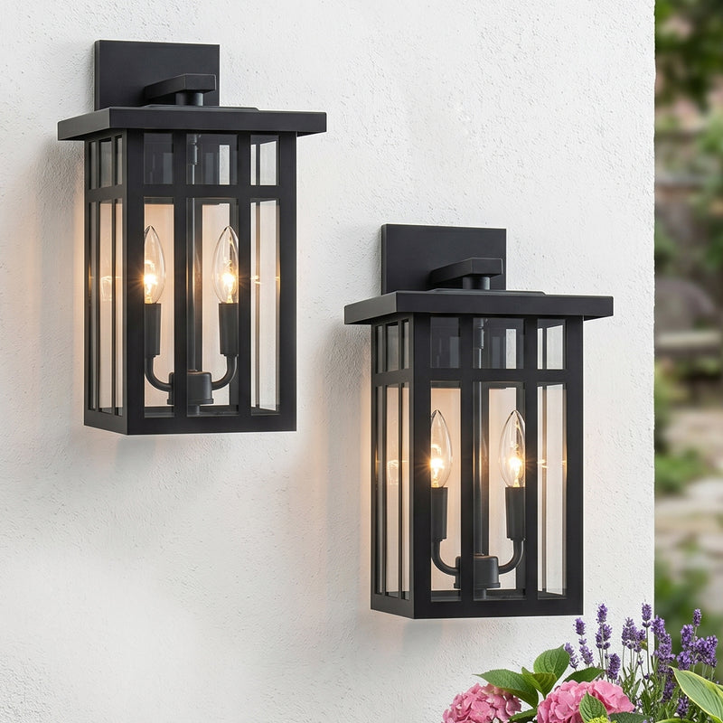 C Cattleya 14.75-Inch Matte Black Outdoor Wall Lantern with Clear Glass and Two E12 Base Socket(2-Pack)