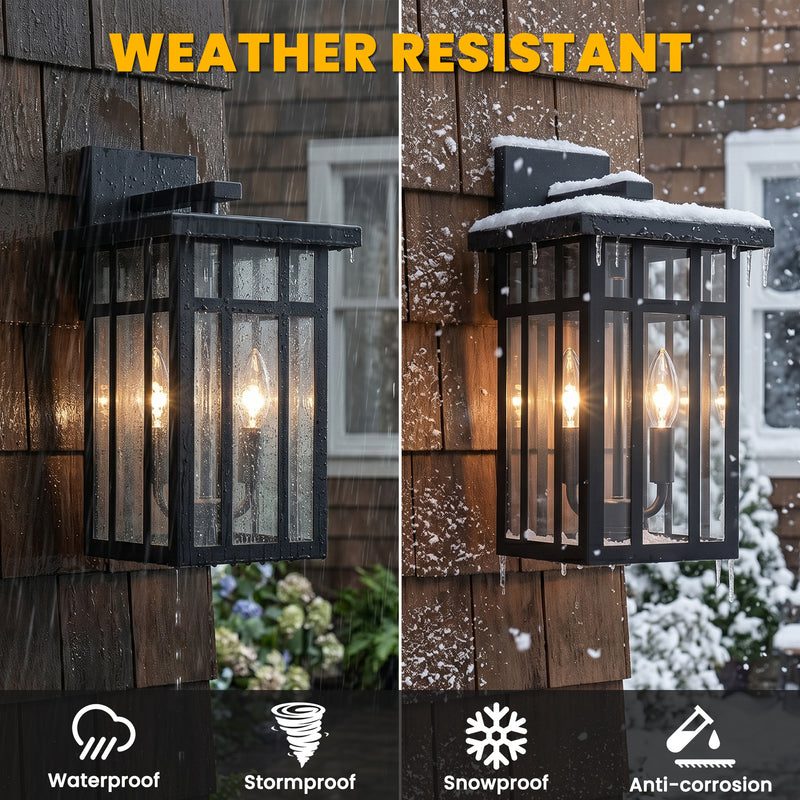 C Cattleya 14.75-Inch Matte Black Outdoor Wall Lantern with Clear Glass and Two E12 Base Socket(2-Pack)