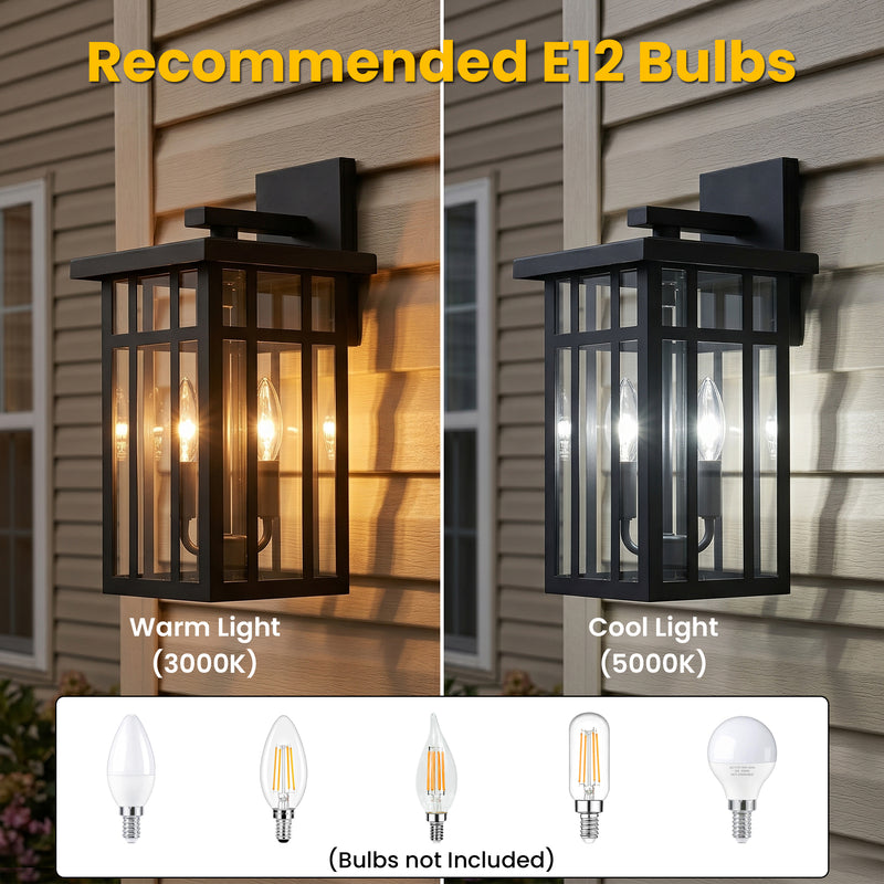 C Cattleya 14.75-Inch Matte Black Outdoor Wall Lantern with Clear Glass and Two E12 Base Socket(2-Pack)
