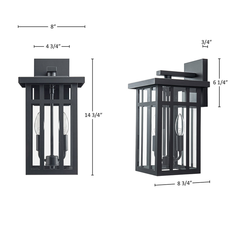 C Cattleya 14.75-Inch Matte Black Outdoor Wall Lantern with Clear Glass and Two E12 Base Socket(2-Pack)