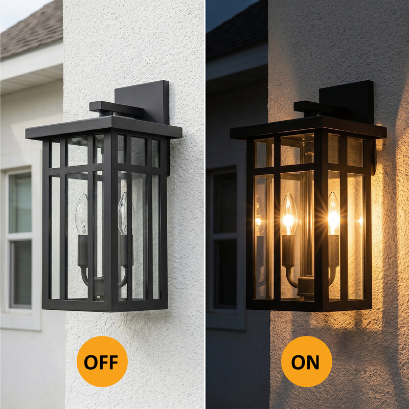 C Cattleya 14.75-Inch Matte Black Outdoor Wall Lantern with Clear Glass and Two E12 Base Socket(2-Pack)