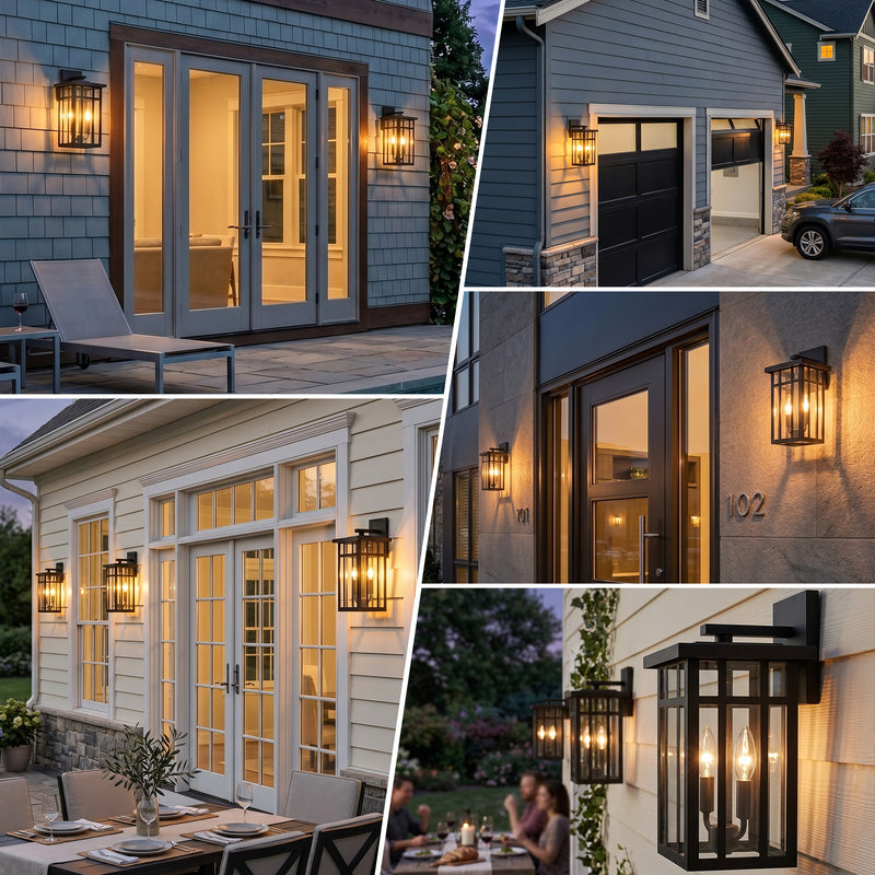 C Cattleya 14.75-Inch Matte Black Outdoor Wall Lantern with Clear Glass and Two E12 Base Socket(2-Pack)