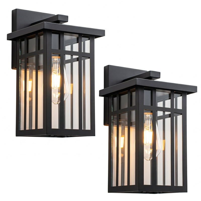 C Cattleya 12.5-Inch Matte Black Outdoor Wall Lantern with Clear Glass and E26 Base Socket(2-Pack)