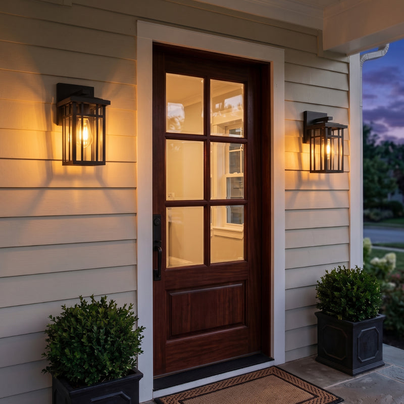 C Cattleya 12.5-Inch Matte Black Outdoor Wall Lantern with Clear Glass and E26 Base Socket(2-Pack)