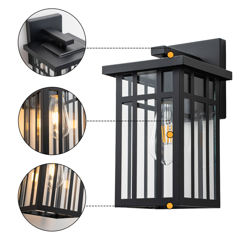 C Cattleya 12.5-Inch Matte Black Outdoor Wall Lantern with Clear Glass and E26 Base Socket(2-Pack)