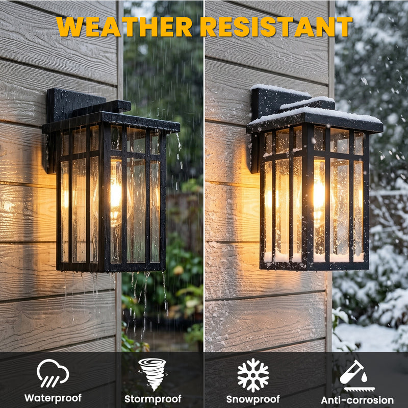 C Cattleya 12.5-Inch Matte Black Outdoor Wall Lantern with Clear Glass and E26 Base Socket(2-Pack)