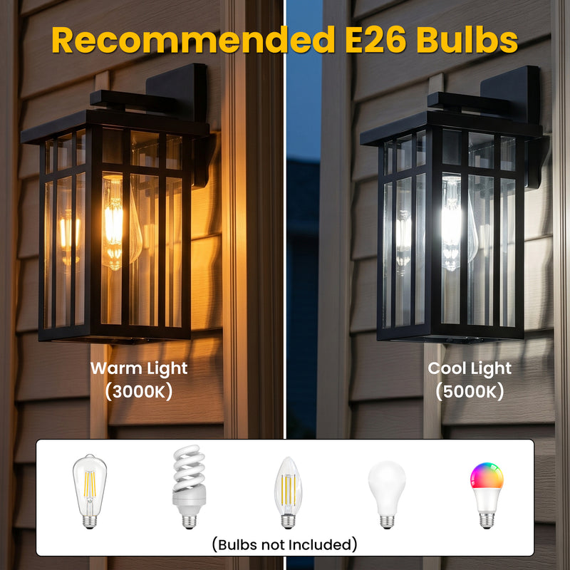 C Cattleya 12.5-Inch Matte Black Outdoor Wall Lantern with Clear Glass and E26 Base Socket(2-Pack)