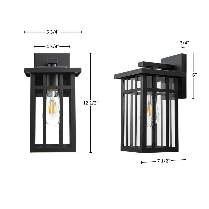 C Cattleya 12.5-Inch Matte Black Outdoor Wall Lantern with Clear Glass and E26 Base Socket(2-Pack)