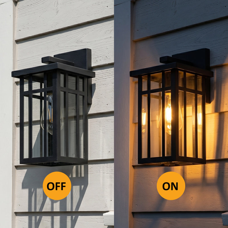 C Cattleya 12.5-Inch Matte Black Outdoor Wall Lantern with Clear Glass and E26 Base Socket(2-Pack)