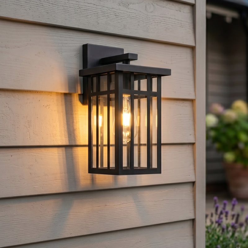 C Cattleya 12.5-Inch Matte Black Outdoor Wall Lantern with Clear Glass and E26 Base Socket(2-Pack)