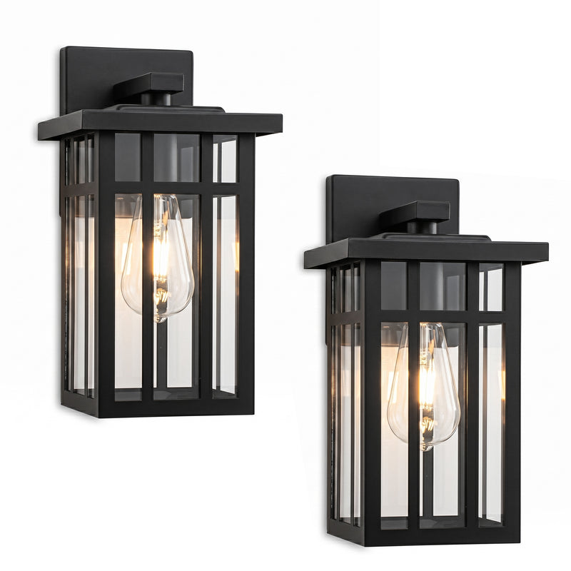 C Cattleya 10.25-Inch Matte Black Outdoor Wall Lantern with Clear Glass and E26 Base Socket(2-Pack)